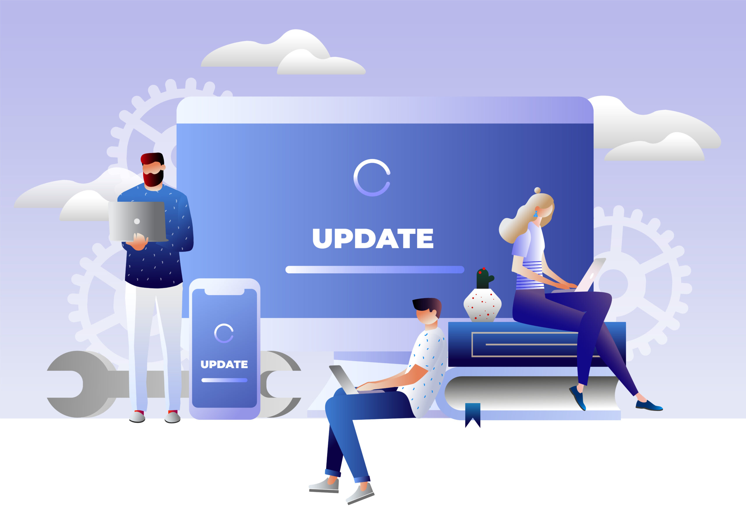 System update vector illustration concept, people update operation system can use for, landing page, template, ui, web, mobile app, poster, banner, flyer. Characters design